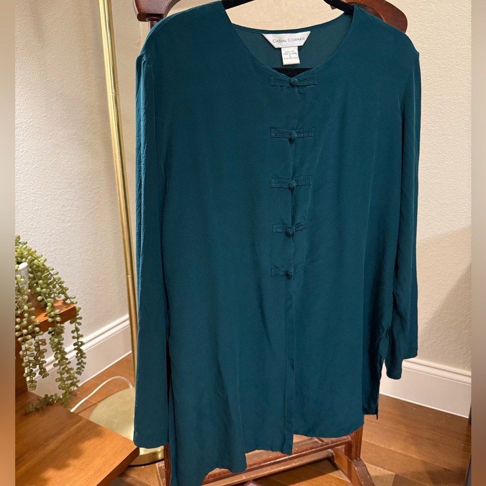 Vintage 100% silk tunic blouse, dark teal